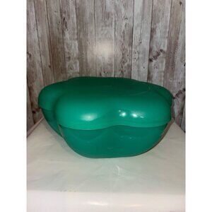 Tupperware Teal Green Flower Shaped Chip N Dip Serving Bowl Lid 3-Compartment